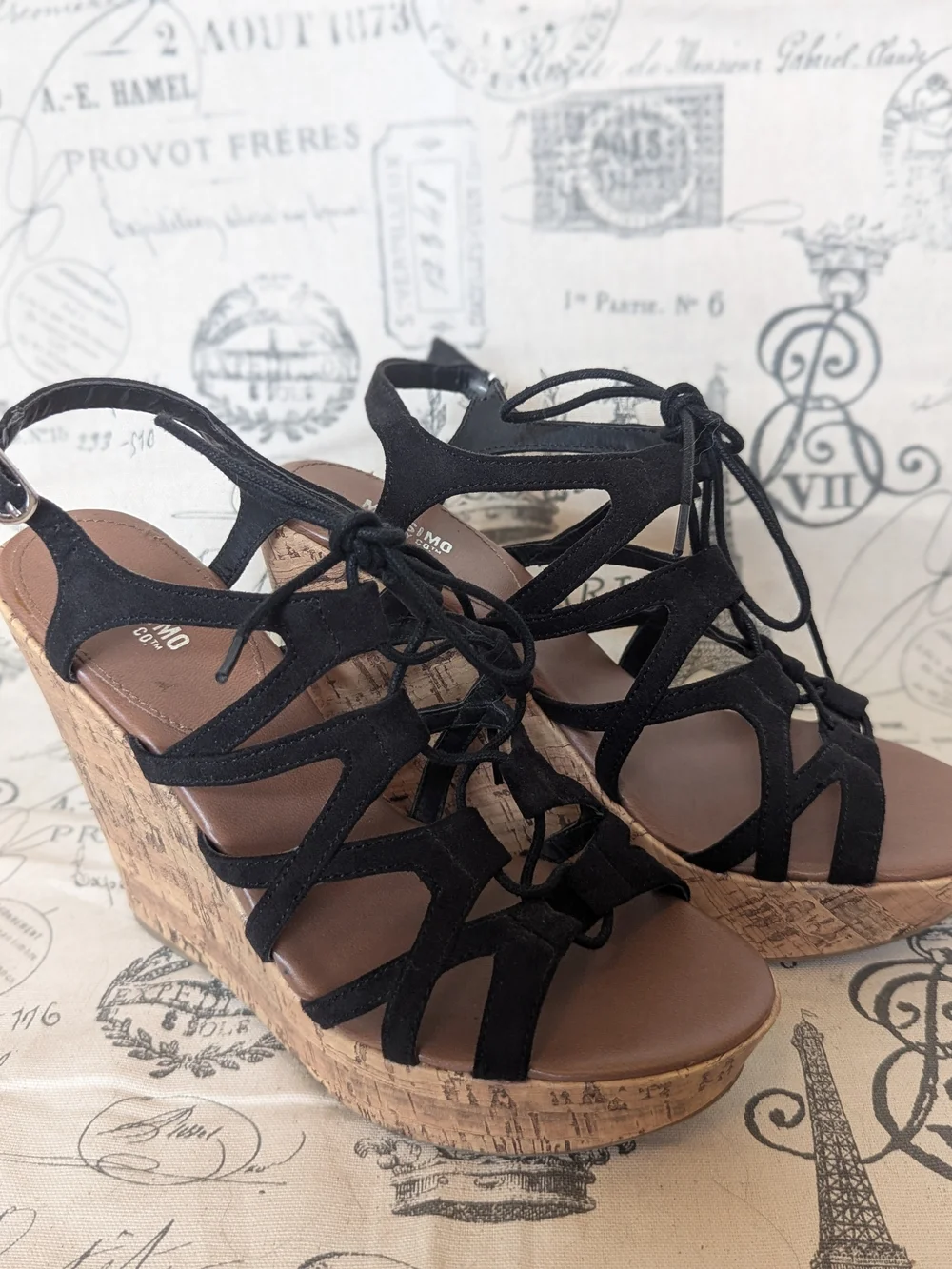 Mossimo Supply Co. Black Lace-Up Cork Wedge Sandals Size 8.5